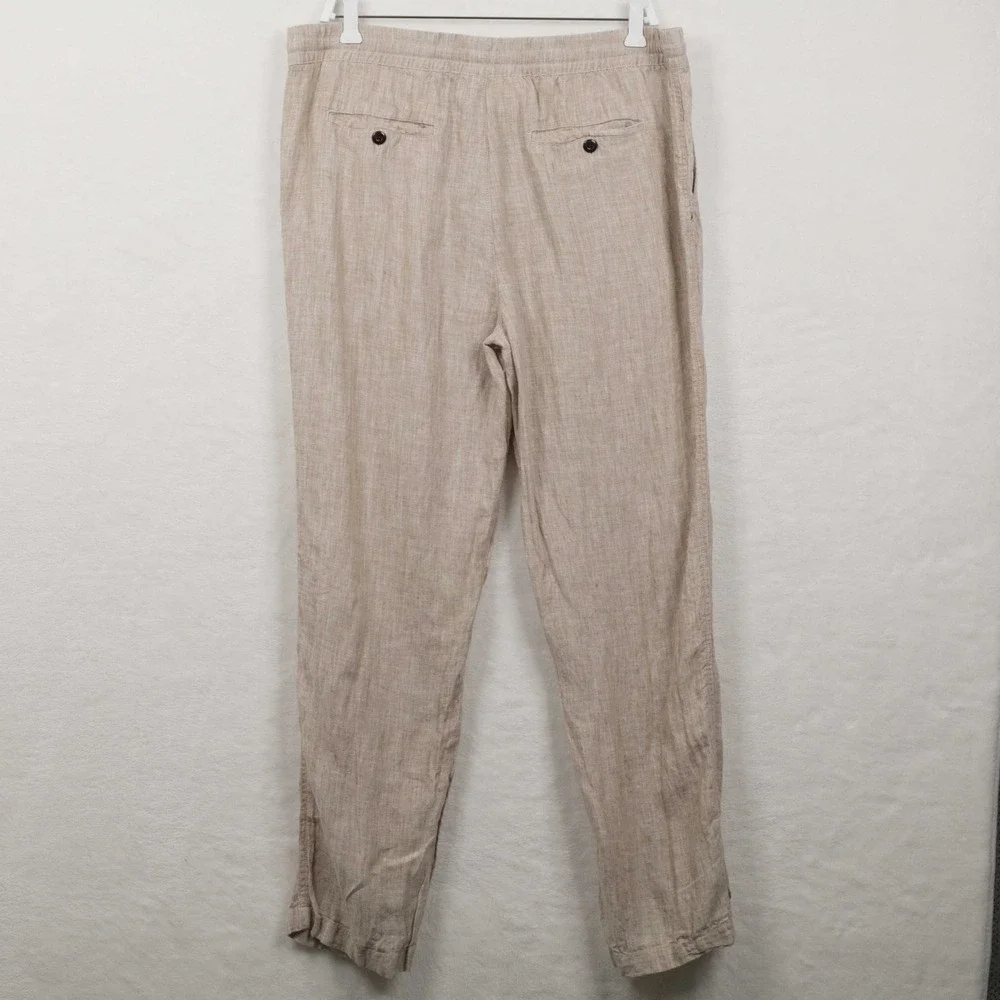 PANAMA JACK 100% Linen Elastic Waist Casual Trousers Beach‎ Pants Beige Sz L